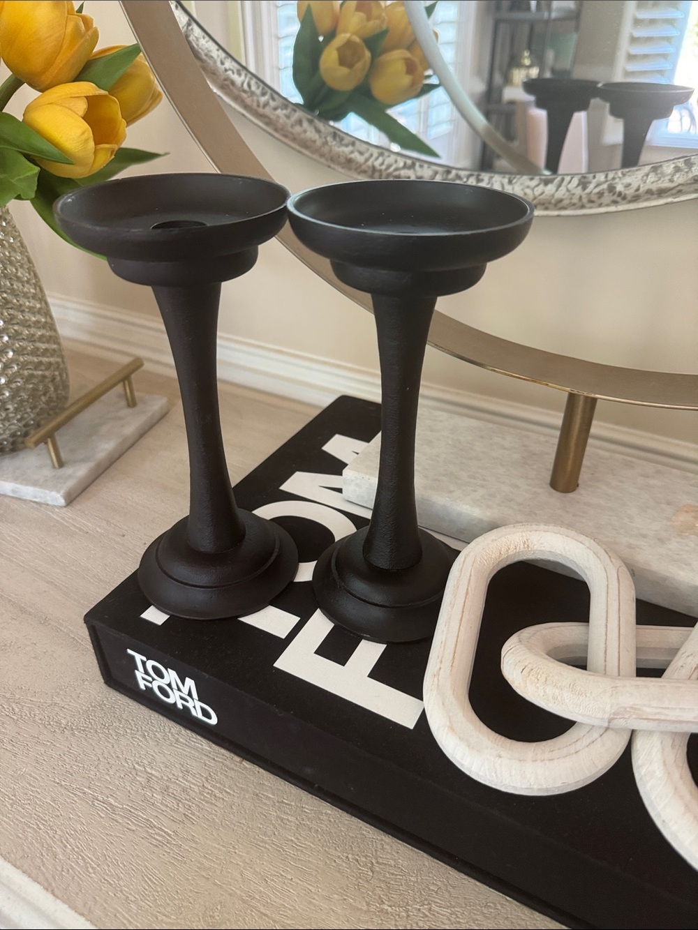 Pottery Barn Black Metal Taper Candle Holders - Pair